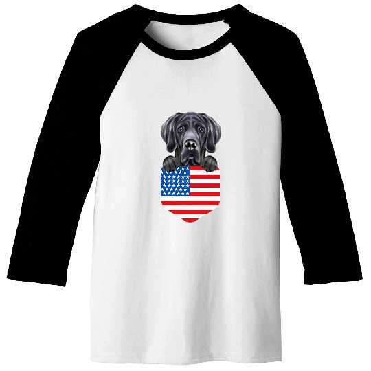 Dog Great Dane America Flag Black Great Dane Dog In Pocket T-Shirt Baseball Tees