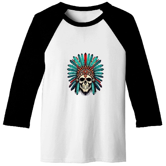 Warrior Tribe Feather Headdress Native American Chief Skull 1 Baseball Tees
