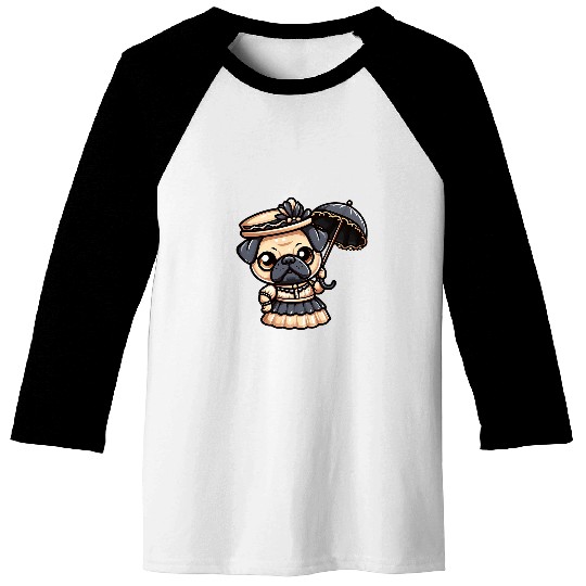 Pug English Lady Funny Dog Victorian Baseball Tees