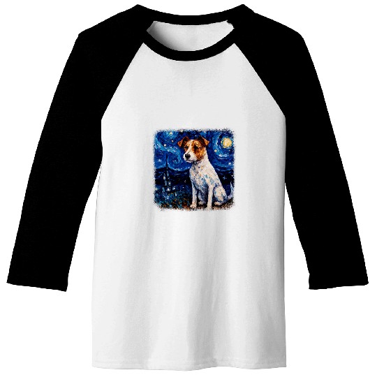 Van gogh Jack Russell Terrier in starry night 1 Baseball Tees
