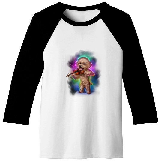 Toy Poodle Dog Play Violin in Galaxy Rainbow Space Baseball Tees