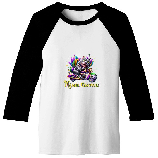 Mardi Gras Pitbull Mardi Growl Crawl Parade Motorcycle Baseball Tees
