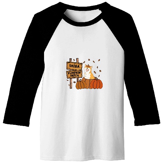 Dog Shiba Inu Pumpkin Patch Dog Lovers Thanksgiving Halloween 3 Baseball Tees