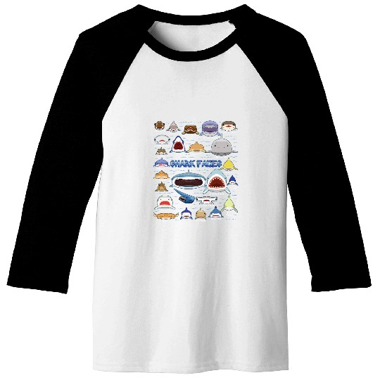 Types of Sharks Face Marine Biologist Science Animals Fish Baseball Tees