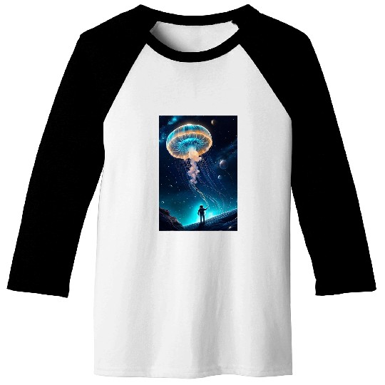 Trippy Astronaut Jellyfish Cosmic Space Aquarium Graphic Baseball Tees