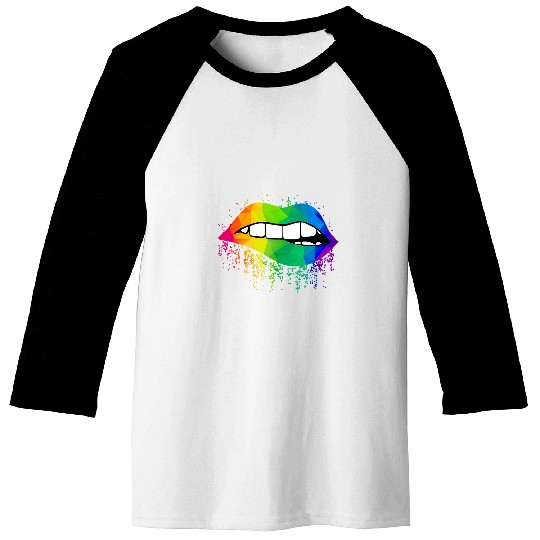 Rainbow Dripping Pout Lips Fun Fashion Women Teen Cute Gift Baseball Tees