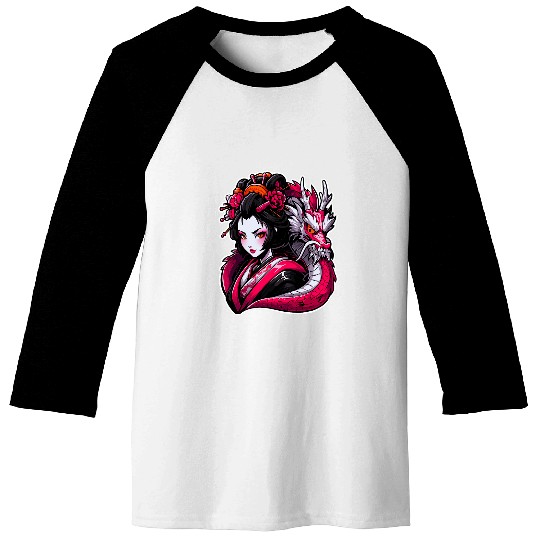 Mysterious Geisha Charming Geisha Dragon Anime Aesthetics Baseball Tees