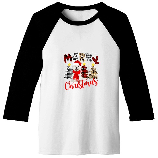 Westie Merry Christmas Tree Leopard Plaid Printed Baseball Tees