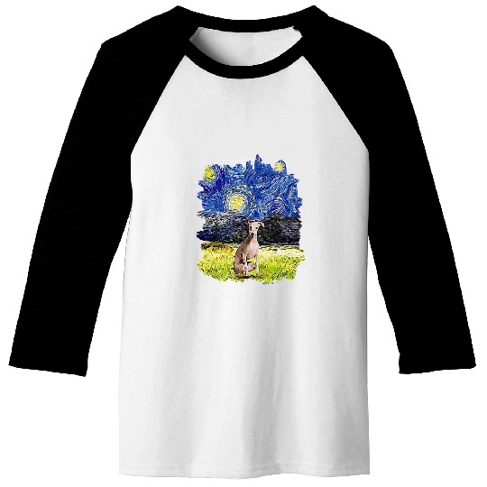 Dog Grayhound Starry Night Impressionist Dog Art Italian Greyhound Baseball Tees