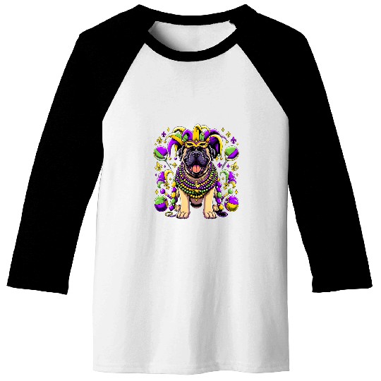 Mardi Gras English Mastiff Dog Baseball Tees