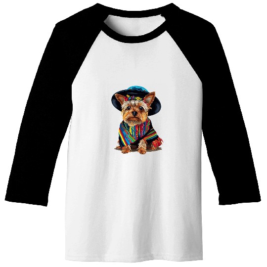 Yorkshire Terrier Dog in Cinco De Mayo Sombrero and Poncho 1 Baseball Tees