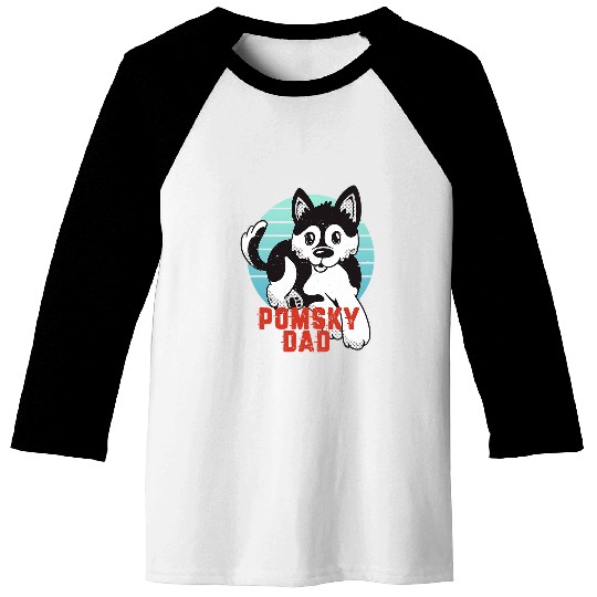 vintages Retro Pomsky Dad Cute Pomeranian Husky Dog Lover Baseball Tees