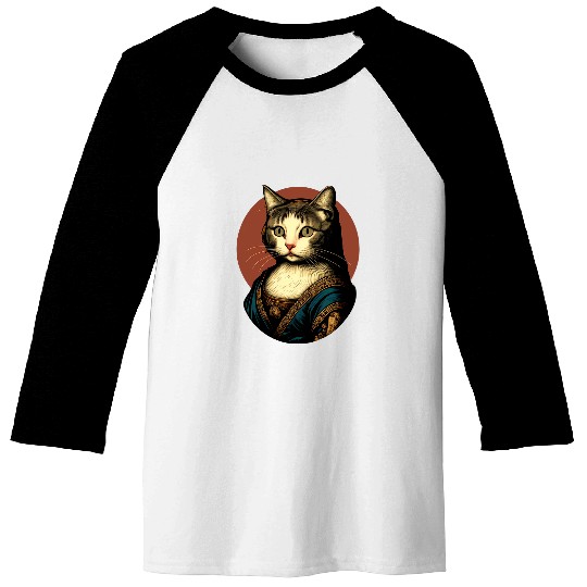 Mona Lisa With Cat Face Funny Art Painting Baseball Tees