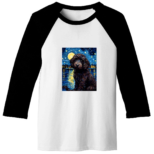 Portuguese Water Dog Starry Night Van Gogh Baseball Tees