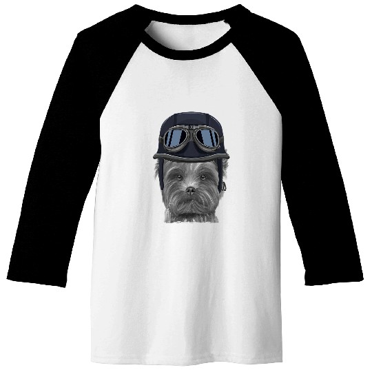 Yorkshire Terrier Wearing vintages Motorcycle Helmet Baseball Tees