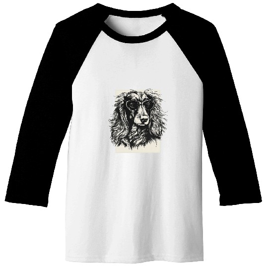 Long Haired Dachshund Cool Dog Funny Art Sketch Baseball Tees
