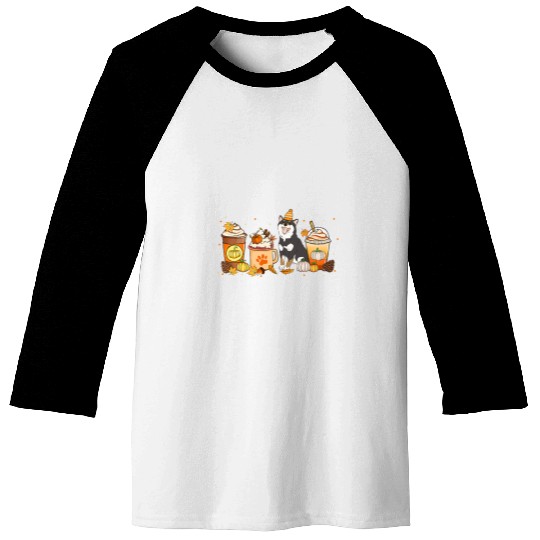 Dog Shiba Inu Coffee Pumpkin Spice Dog Lovers Fall Thanksgiving Baseball Tees
