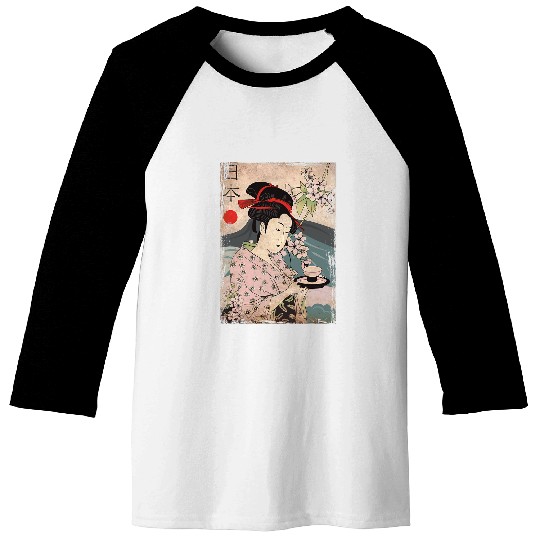 vintages Kimono Japanese Geisha Woman in Traditional Dress Baseball Tees