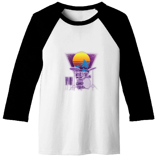 Vaporwave 90s Art Sunset Drummer Percussion Musician Drums Baseball Tees