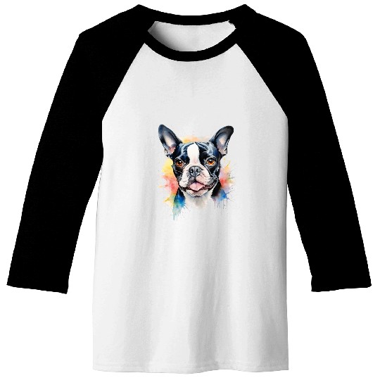 Watercolor Boston Terrier Dog For Boston Terrier Dog Lovers Baseball Tees