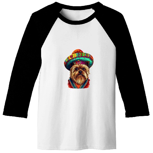 Yorkshire Terrier Dog in Cinco De Mayo Sombrero and Poncho Baseball Tees