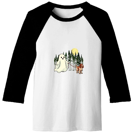 Welsh Springer Spaniel Walking ghosts Halloween Funny Kids Baseball Tees