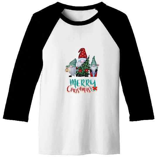 Merry Christmas Three Garden Gnomes Plant Lady Gardener Baseball Tees