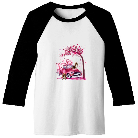 Valentines Day LOVE Pickup Truck Basset Hound Baseball Tees
