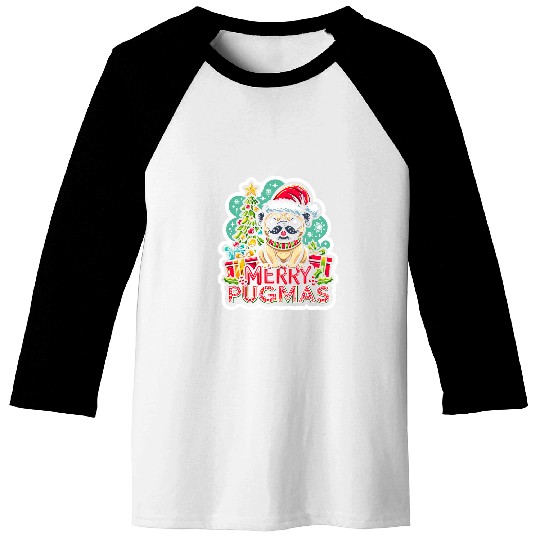 Merry Pugmas Santa Reindeer Pug Farmer Christmas Sweater Baseball Tees