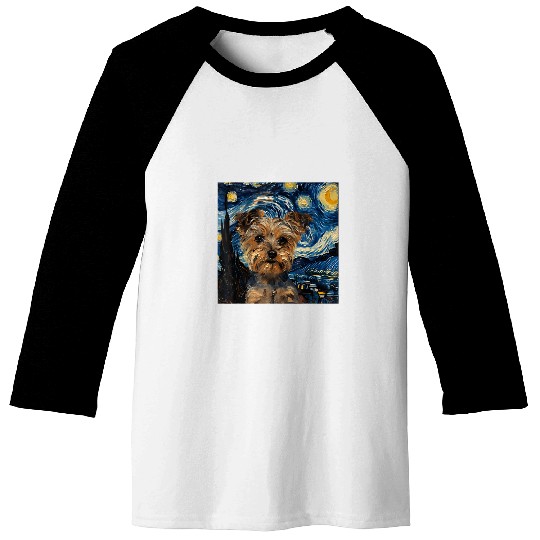 Yorkshire Terrier Dog Van Gogh Style Starry Night Baseball Tees