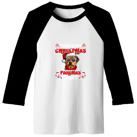 xmass Pajama Reindeer Santa Hat Yorkshire Terrier Christmas Baseball Tees