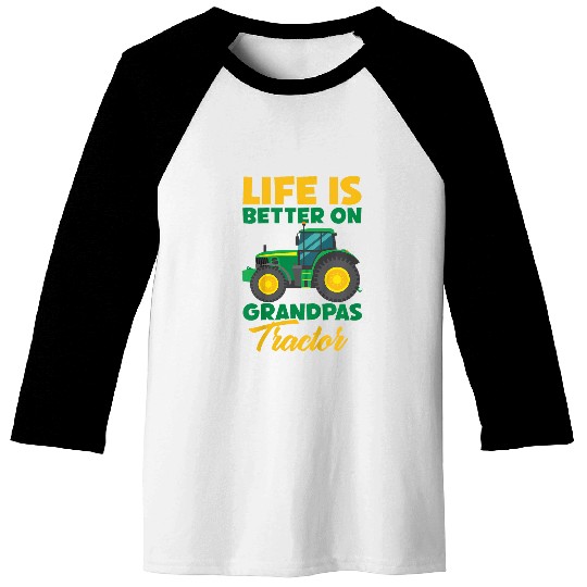 Kids Young Farmer Funny Tractor Boy On Grandpas Tractor Baseball Tees