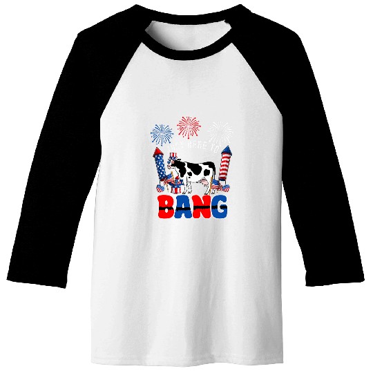 Just Here To Bang Funny Cow Sunglasses American Flag Baseball Tees