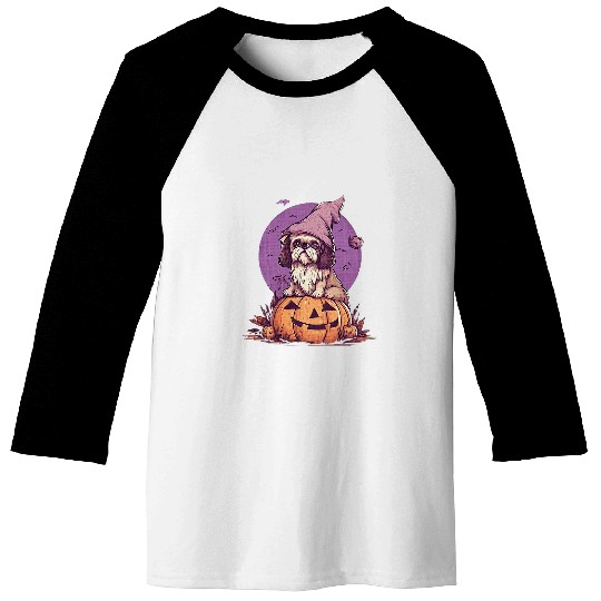 Pumpkin Shih Tzu Dog October Fall Autumn Halloween Graphic Baseball Tees