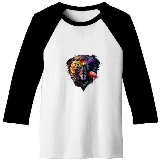 Lion Animal Print Art Flowers Animal Lover Lion Baseball Tees