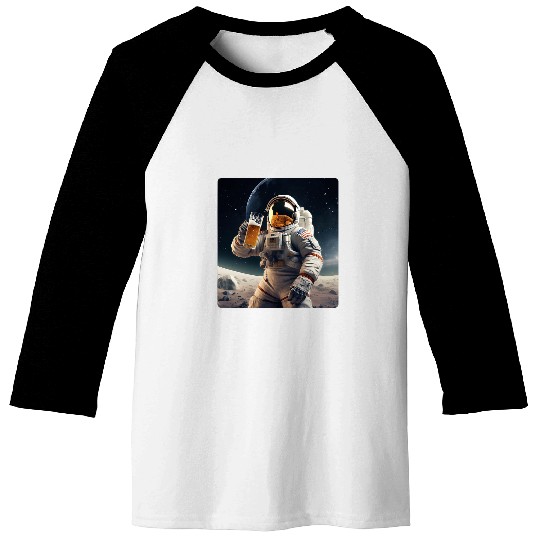 Moon Astronaut Man On The Moon Spaceman drinking beer Baseball Tees