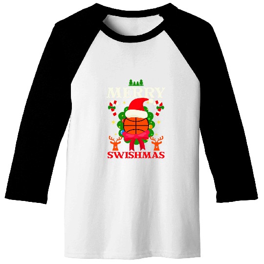 Merry Swishmas Design Christmas Basketball Baseball Tees