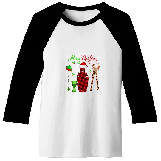 Merry Christmas Santa Elf Reindeer Bartender Tools Proud Job Baseball Tees