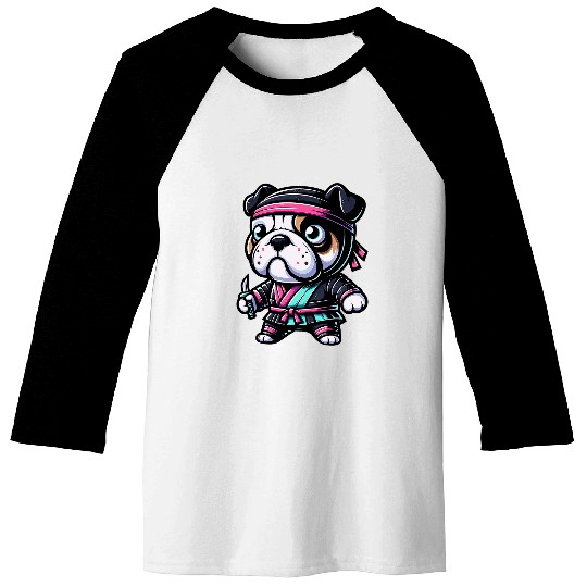 Japanese Kawaii English Bulldog Puppy Lover Ninja Baseball Tees
