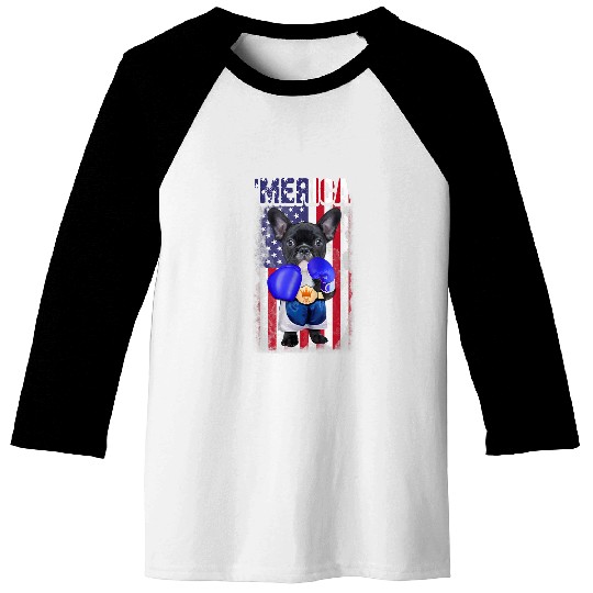 4th July French Bulldog merica America independence day Baseball Tees