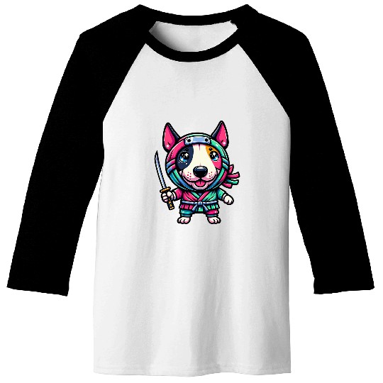 Japanese Kawaii Samurai Bull Terrier Dog Puppy Lover Ninja Baseball Tees
