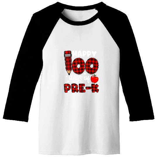 100 Days Of Pre K Red Plaid Happy 100th Day Teacher Student Baseball Tees