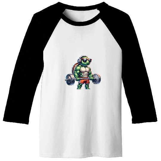 Turtle Funny Gym Weightlifting Bodybuilder Fitness Workout Baseball Tees
