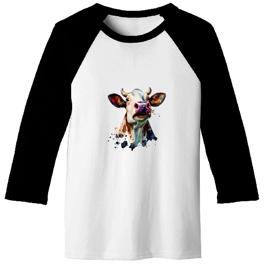 Watercolor Cow Head Rancher Farmer Cattle Livestock Artistic Baseball Tees
