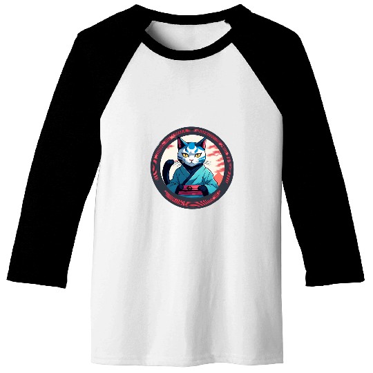 Japanese Samurai Cat Kawaii Funny Anime Teacher Ninja Cat Baseball Tees