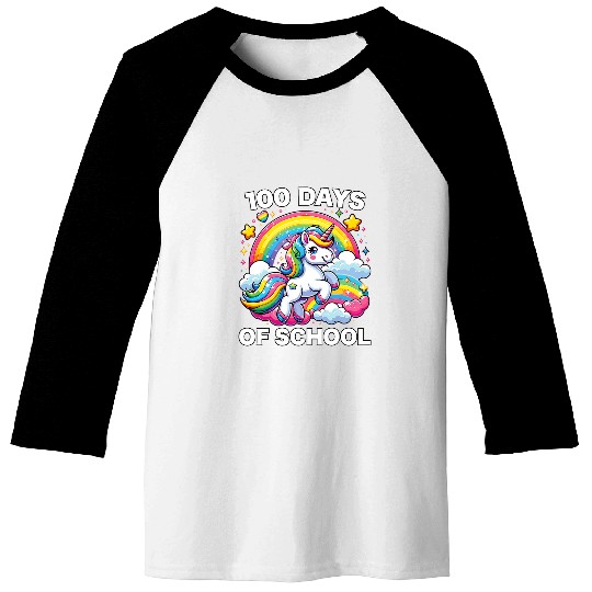 100 Days of School Unicorns Girls Teacher 100th Day of School 7 Baseball Tees