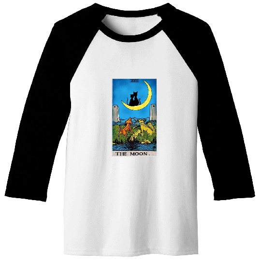 Moon Tarot Card XVIII Spiritual Cat Tarot Major Arcana Baseball Tees