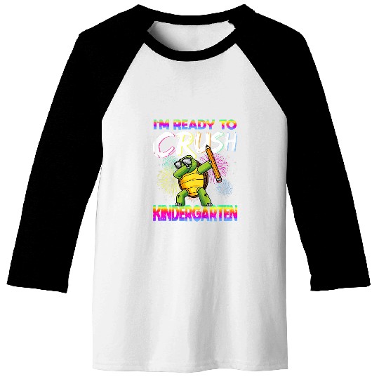 Kids Im Ready To Crush Kindergarten School Turtle Student Kids Baseball Tees