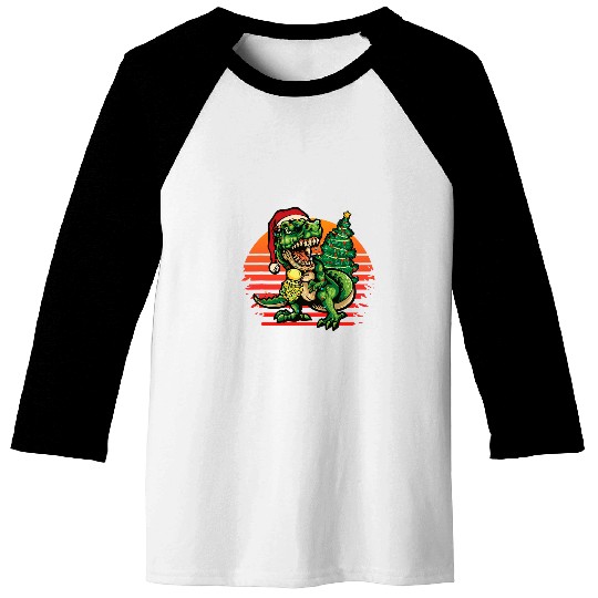 xmass Dinosaur TRexs Tree Christmas Lights Baseball Tees