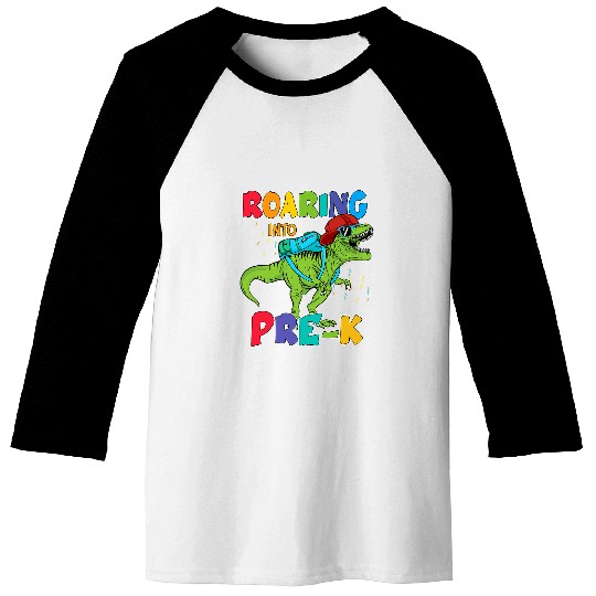 Roaring Into PreK Preschool Funny Dinosaur Back To School Baseball Tees
